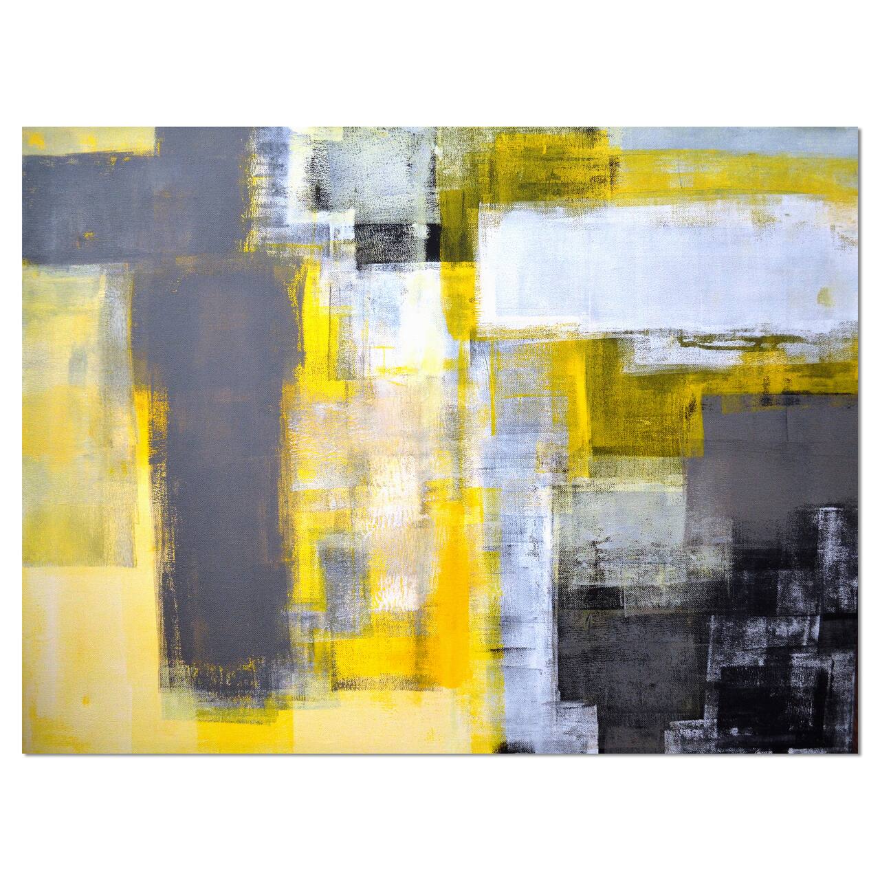 Designart - Grey and Yellow Blur Abstract - Abstract Canvas Art Print